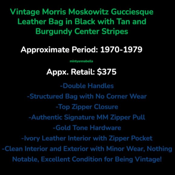 Morris Moskowitz Gucciesque Vintage Retro Leather Handbag - Picture 4 of 16